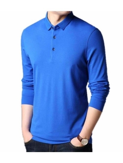 Aiyino Men's Long Sleeve Polo Shirts Casual Slim Fit Basic Designed Cotton Shirts