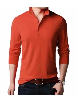 Aiyino Men's Long Sleeve Polo Shirts Casual Slim Fit Basic Designed Cotton Shirts