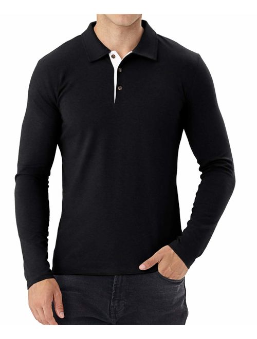 Aiyino Men's Long Sleeve Polo Shirts Casual Slim Fit Basic Designed Cotton Shirts