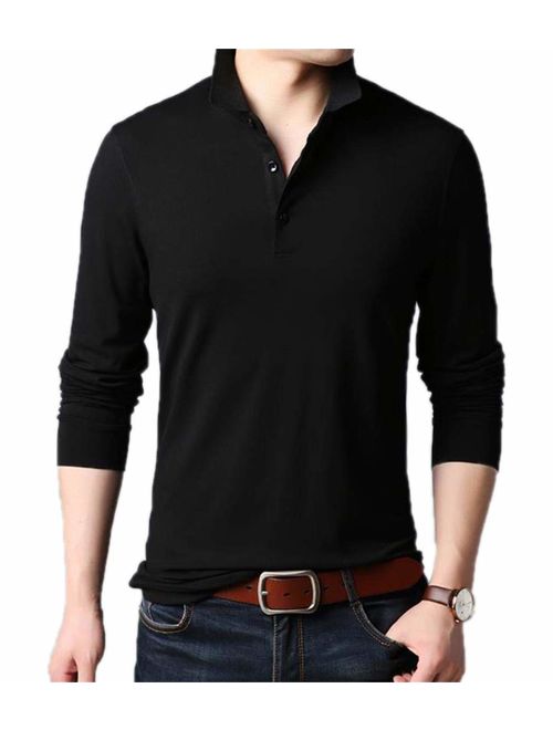 Aiyino Men's Long Sleeve Polo Shirts Casual Slim Fit Basic Designed Cotton Shirts