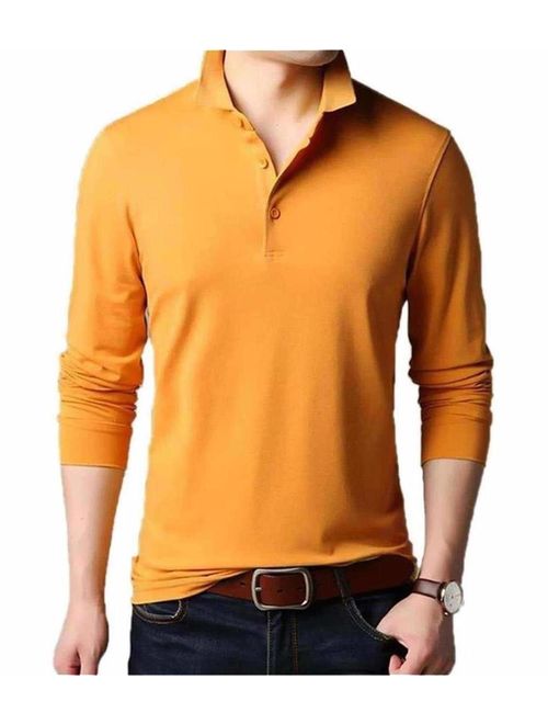 Aiyino Men's Long Sleeve Polo Shirts Casual Slim Fit Basic Designed Cotton Shirts