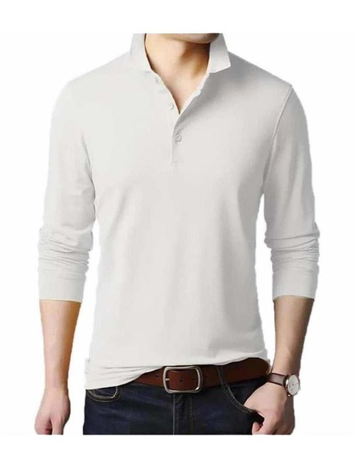 Aiyino Men's Long Sleeve Polo Shirts Casual Slim Fit Basic Designed Cotton Shirts