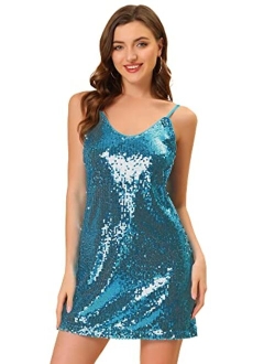 Women's Glitter Sparkle Adjustable Strap Mini Party Sequin Dress