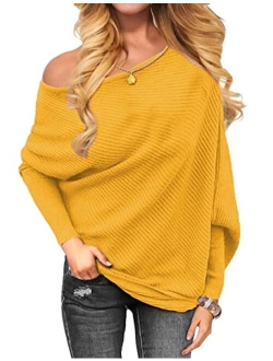 OmicGot Women's Off The Shoulder Long Sleeve Pullover Knit Jumper Baggy Solid Sweater