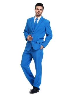 U LOOK UGLY TODAY Mens Party Suit Solid Color Leisure Suit for Holiday Party Jacket with Tie & Pants