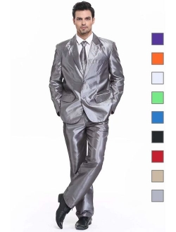 U LOOK UGLY TODAY Mens Party Suit Solid Color Leisure Suit for Holiday Party Jacket with Tie & Pants