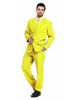 U LOOK UGLY TODAY Mens Party Suit Solid Color Leisure Suit for Holiday Party Jacket with Tie & Pants