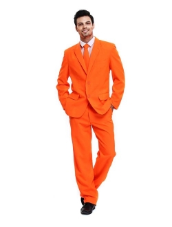 U LOOK UGLY TODAY Mens Party Suit Solid Color Leisure Suit for Holiday Party Jacket with Tie & Pants