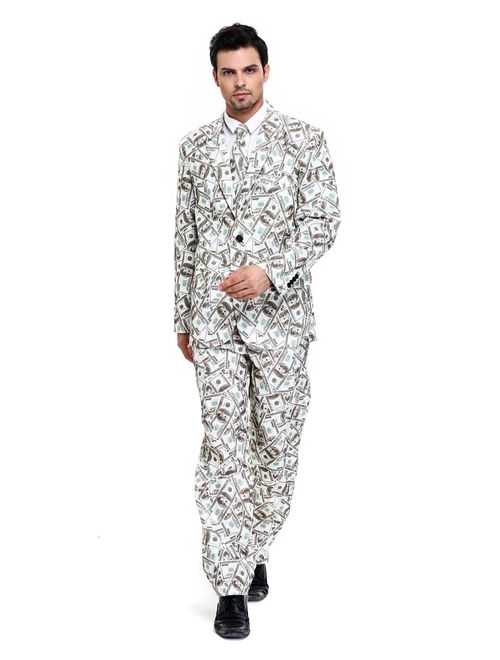 U LOOK UGLY TODAY Mens Party Suit Solid Color Leisure Suit for Holiday Party Jacket with Tie & Pants