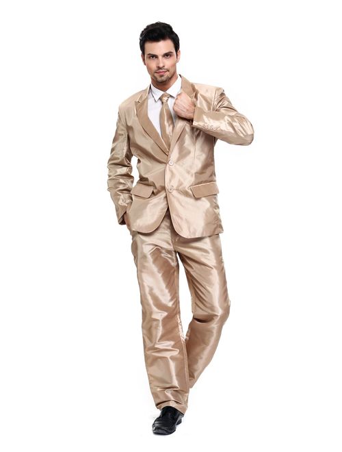 U LOOK UGLY TODAY Mens Party Suit Solid Color Leisure Suit for Holiday Party Jacket with Tie & Pants