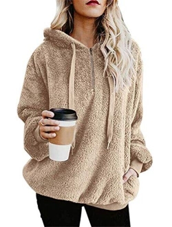 onlypuff Sherpa Pullover Sweaters for Women Winter Warm Tunic Tops Sweatshirts