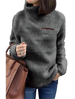 onlypuff Sherpa Pullover Sweaters for Women Winter Warm Tunic Tops Sweatshirts