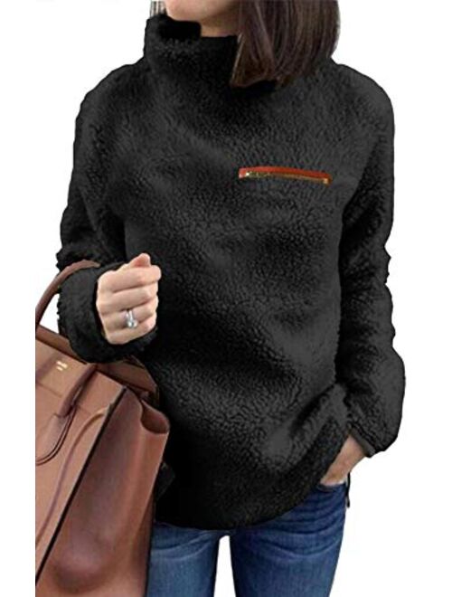 onlypuff Sherpa Pullover Sweaters for Women Winter Warm Tunic Tops Sweatshirts