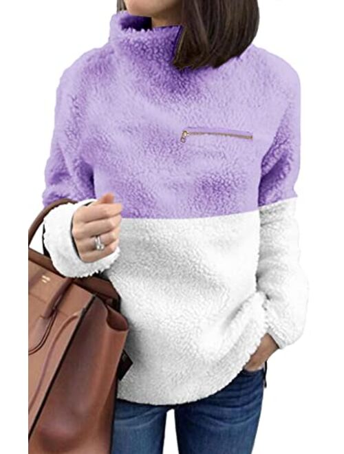 onlypuff Sherpa Pullover Sweaters for Women Winter Warm Tunic Tops Sweatshirts