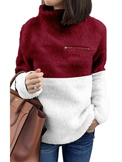 onlypuff Sherpa Pullover Sweaters for Women Winter Warm Tunic Tops Sweatshirts