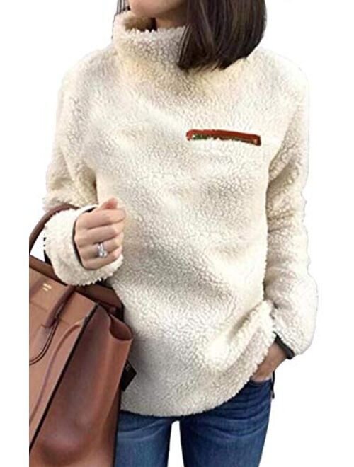 onlypuff Sherpa Pullover Sweaters for Women Winter Warm Tunic Tops Sweatshirts