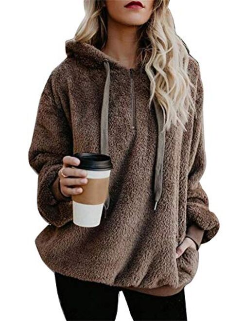 onlypuff Sherpa Pullover Sweaters for Women Winter Warm Tunic Tops Sweatshirts