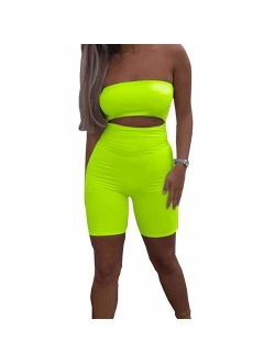 MA&BABY Womens Strapless Tube Jumpsuit Solid Color Sleeveless Bodycon Short Romper Catsuit