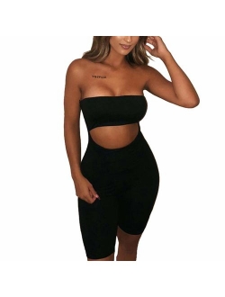 MA&BABY Womens Strapless Tube Jumpsuit Solid Color Sleeveless Bodycon Short Romper Catsuit