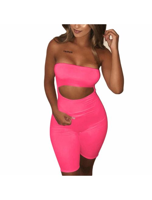 MA&BABY Womens Strapless Tube Jumpsuit Solid Color Sleeveless Bodycon Short Romper Catsuit