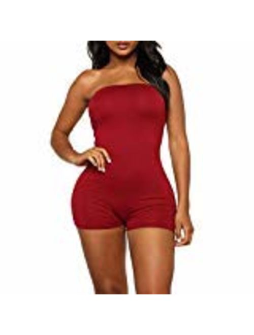 MA&BABY Womens Strapless Tube Jumpsuit Solid Color Sleeveless Bodycon Short Romper Catsuit