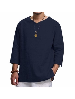 Men's Summer New Pure Cotton and Hemp Top Comfortable Fashion Blouse Top