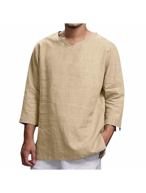 Men's Summer New Pure Cotton and Hemp Top Comfortable Fashion Blouse Top