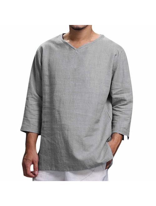 Men's Summer New Pure Cotton and Hemp Top Comfortable Fashion Blouse Top