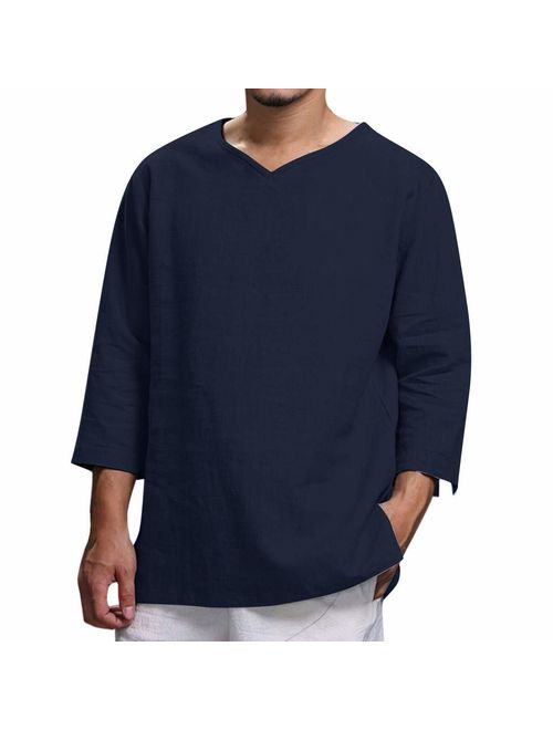 Men's Summer New Pure Cotton and Hemp Top Comfortable Fashion Blouse Top