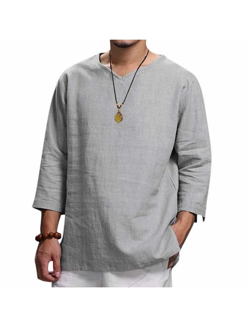 Men's Summer New Pure Cotton and Hemp Top Comfortable Fashion Blouse Top