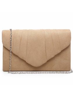 Womens Evening Bag Velvety Pleated Envelope Clutch Handbag Wedding Party Bridal Purse