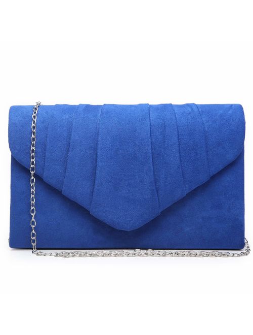 Dasein Womens Evening Bag Velvety Pleated Envelope Clutch Handbag Wedding Party Bridal Purse