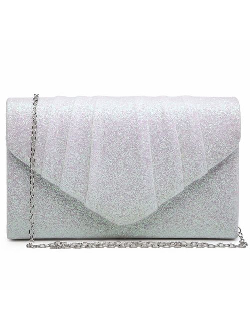 Dasein Womens Evening Bag Velvety Pleated Envelope Clutch Handbag Wedding Party Bridal Purse