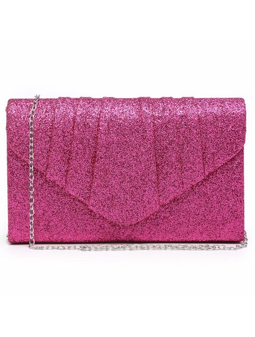 Dasein Womens Evening Bag Velvety Pleated Envelope Clutch Handbag Wedding Party Bridal Purse