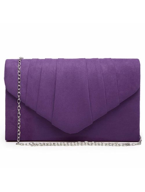 Dasein Womens Evening Bag Velvety Pleated Envelope Clutch Handbag Wedding Party Bridal Purse