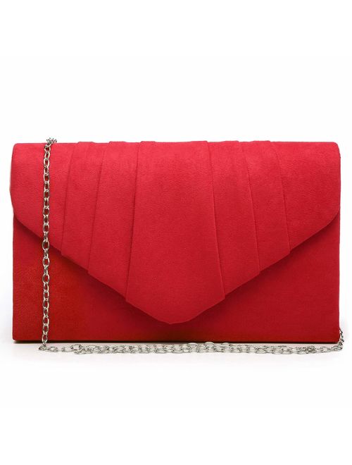 Dasein Womens Evening Bag Velvety Pleated Envelope Clutch Handbag Wedding Party Bridal Purse