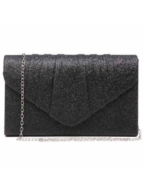 Dasein Womens Evening Bag Velvety Pleated Envelope Clutch Handbag Wedding Party Bridal Purse