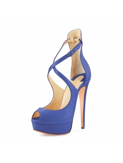 Women Gorgeous Peep Toe Platform Pumps Cross Strap High Heels Sandals Party Shoes Size 4-15 US