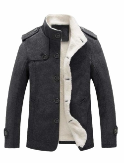 Lavnis Men's Cotton Blend Jacket Casual Stand Collar Single Breasted Trench Overcoat