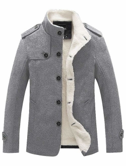 Lavnis Men's Cotton Blend Jacket Casual Stand Collar Single Breasted Trench Overcoat