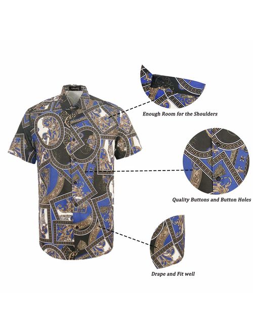 Men's Luxury Design Print Shirts Slim Fit Stylish Short Sleeve Button Down Casual Shirt