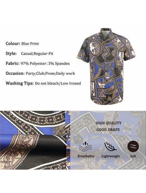 Men's Luxury Design Print Shirts Slim Fit Stylish Short Sleeve Button Down Casual Shirt