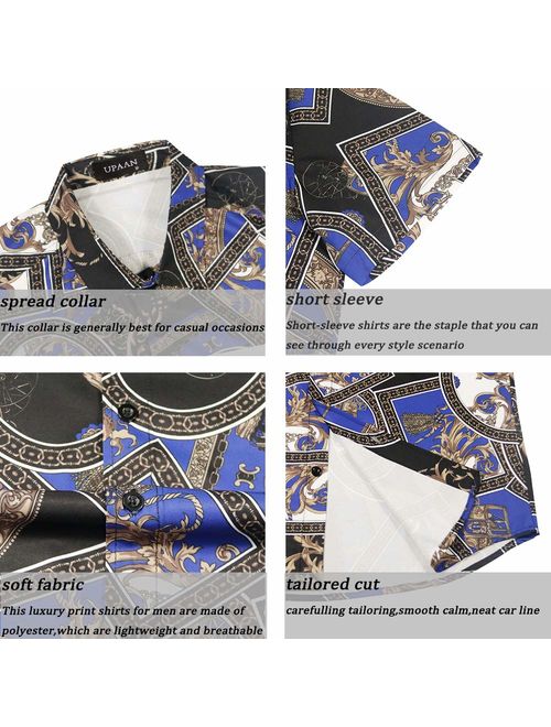 Men's Luxury Design Print Shirts Slim Fit Stylish Short Sleeve Button Down Casual Shirt