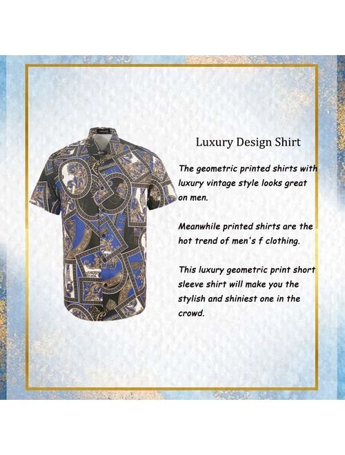 Men's Luxury Design Print Shirts Slim Fit Stylish Short Sleeve Button Down Casual Shirt