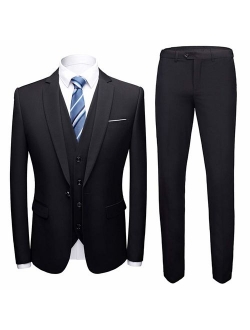 MY'S Men's 3 Piece Slim Fit Suit, One Button Jacket Blazer Vest Pants Set and Tie