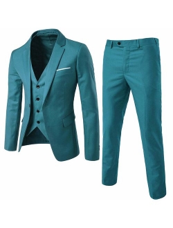 MY'S Men's 3 Piece Slim Fit Suit, One Button Jacket Blazer Vest Pants Set and Tie
