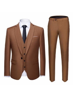 MY'S Men's 3 Piece Slim Fit Suit, One Button Jacket Blazer Vest Pants Set and Tie