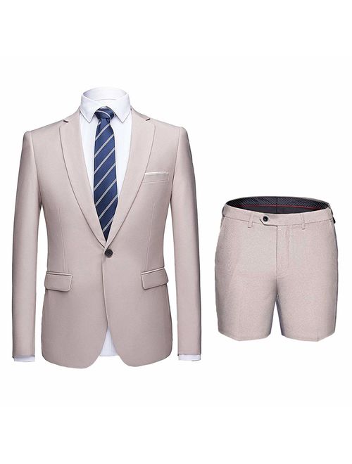 MY'S Men's 3 Piece Slim Fit Suit, One Button Jacket Blazer Vest Pants Set and Tie