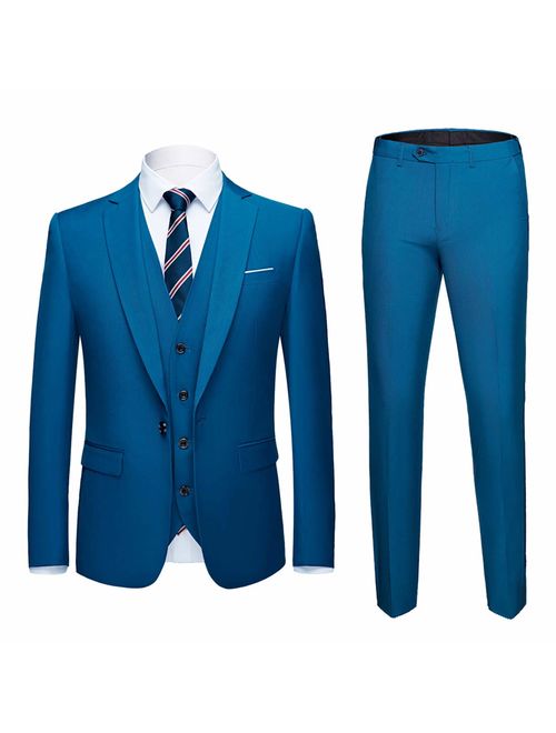 MY'S Men's 3 Piece Slim Fit Suit, One Button Jacket Blazer Vest Pants Set and Tie