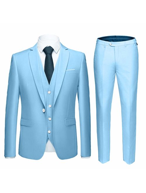 MY'S Men's 3 Piece Slim Fit Suit, One Button Jacket Blazer Vest Pants Set and Tie